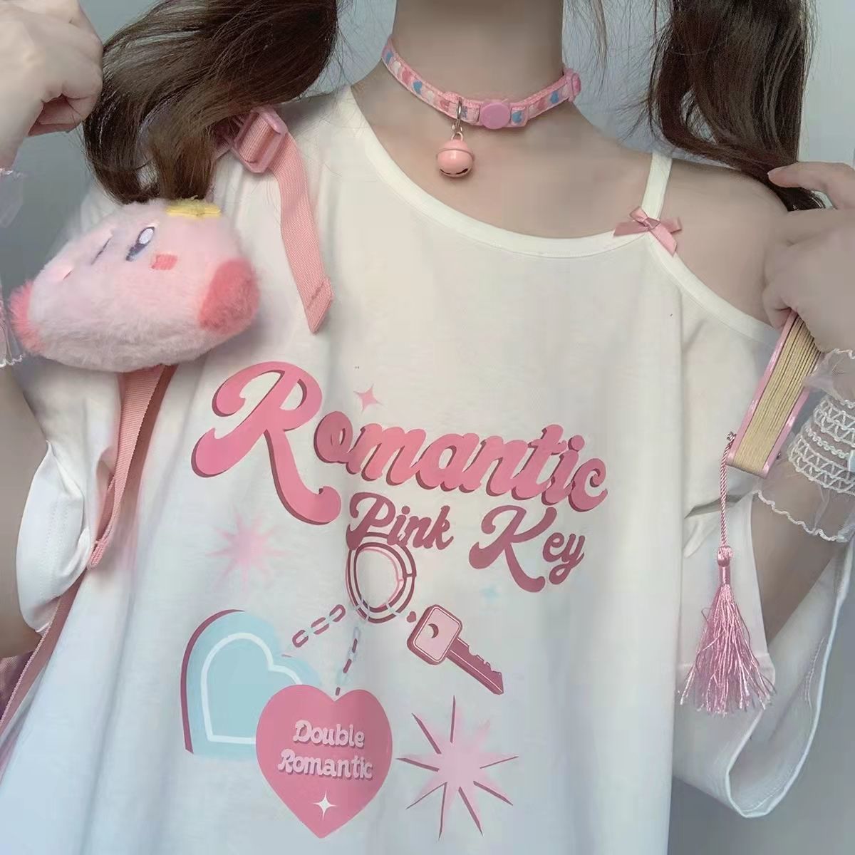 Deeptown-Camiseta Kawaii con hombros descubiertos para mujer, Tops blancos Harajuku para chica dulce, camisetas gráficas bonitas estéticas Y2k, camisa de japonesa: XXL / Blanco