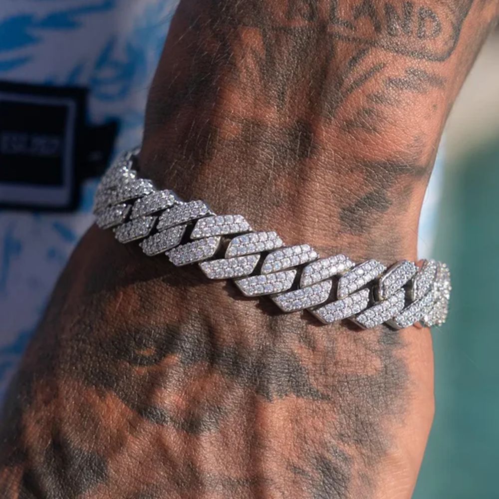 Pulseras de cadena cubana con eslabones helados de 14MM para hombres y mujeres, diamantes de imitación completos, pulsera cubana gruesa de Miami, de joyería Punk Hip Hop: 16.5 cm / Marrón rojizo
