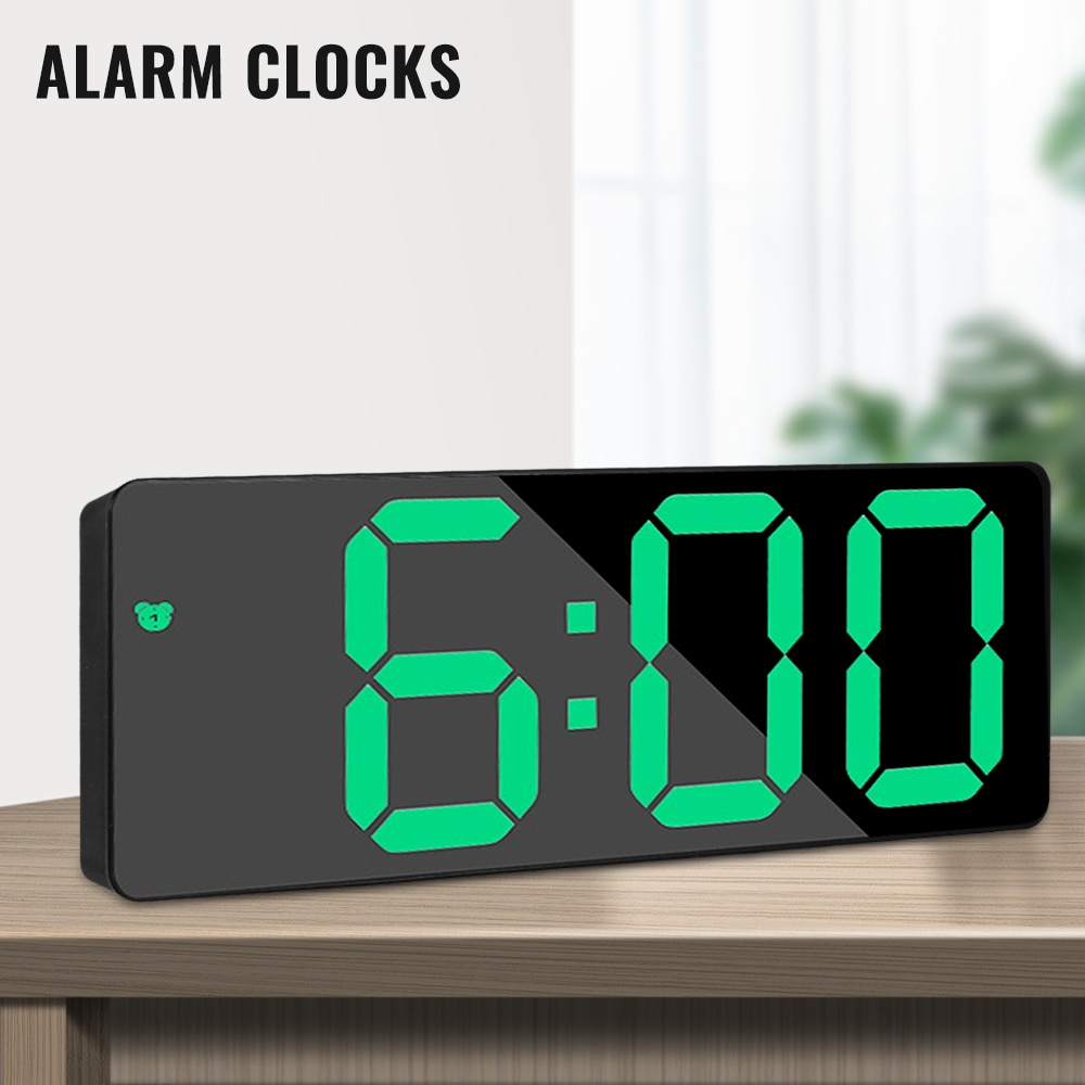 Digital Alarm Clock Mirror LED Clock Night Lights Digital Alarm Snooze Display Time Table Desktop Clock Lamp Home Decor