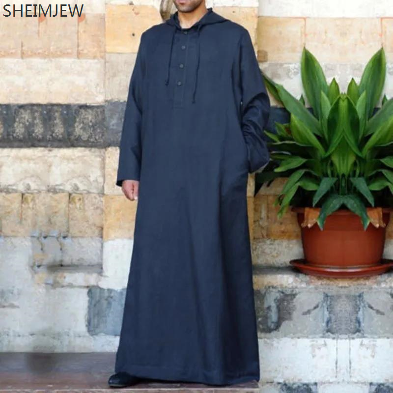 2024 estilo árabe simples longo masculino com capuz longo robe muçulmano roupas turco abaya moda islâmica cor sólida ramadan robe