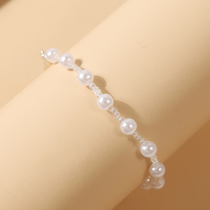 Einstellbare Weiß Imitation Perle Perlen Armband Frauen Handgemachten Charme Armband Damen Schmuck