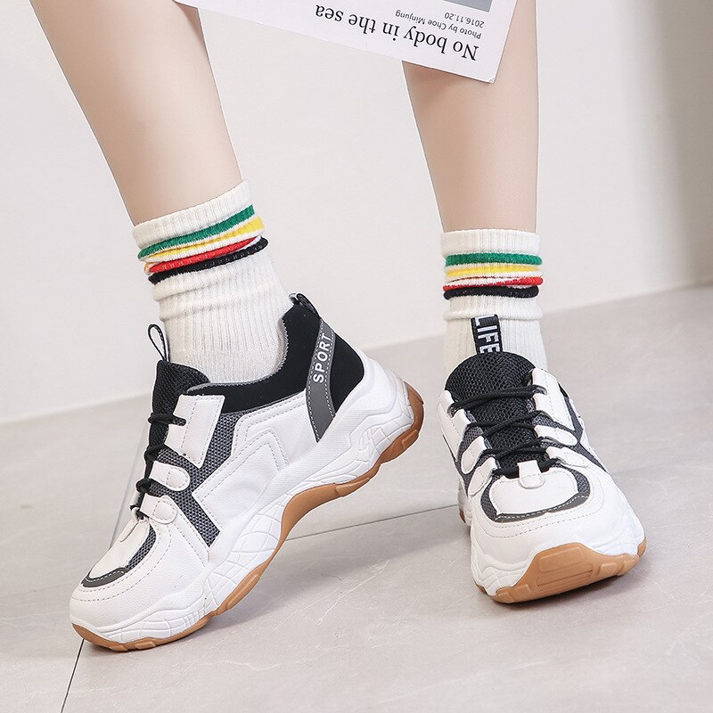 Women Sneakers Platform Breathable Lace Up Spring Autumn Leather Plush Warm Fur Vulcanized Shoes Running Shoes Women Winter