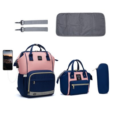 LEQUEEN – sac à dos à langer pour 3 personnes, sacoche de maternité, de voyage, multifonction, grande taille,: pink blue