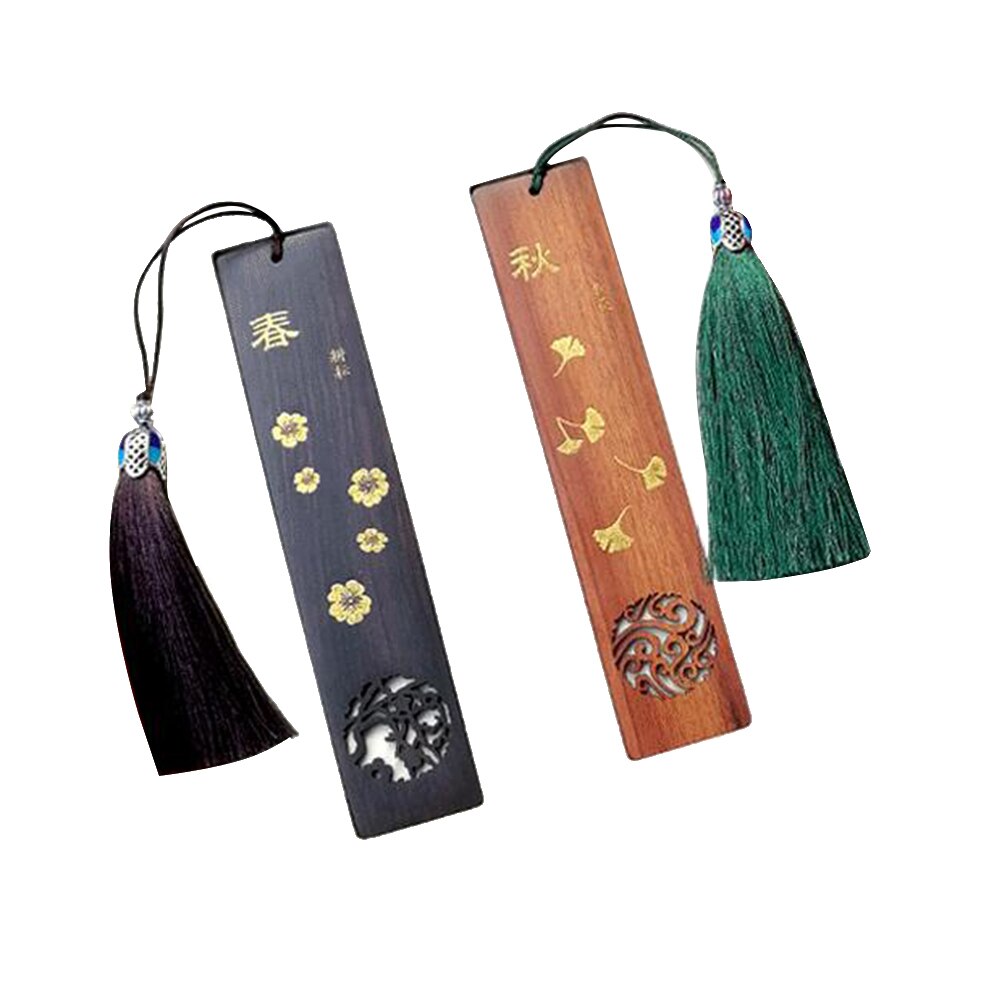 2 stuks Vintage Bookmark Redwood Bladwijzers Vintage Chinese Traditionele Stijl Kwastje Vormige Bladwijzers voor Briefpapier