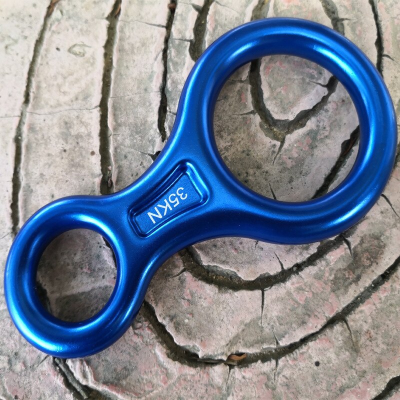 35KN Eight Rings Downhill Gear Camping Hiking Outdoor Climbing Device 8 Word Rope Rock Aluminum Alloy Climbing Descenders: Blue