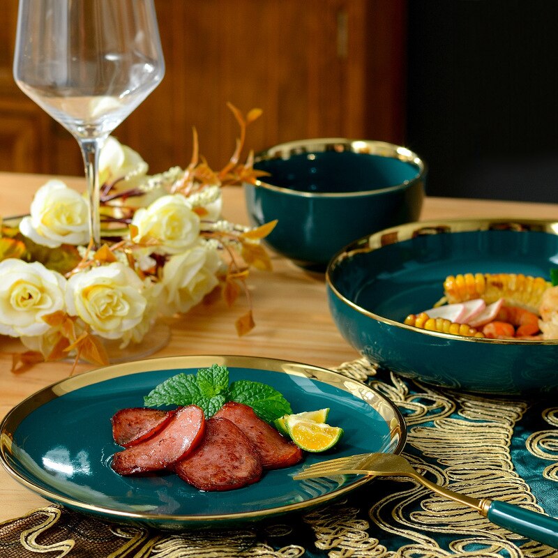 1pcs Green Porcelain Plate ceramic Dinner Plate Tableware Dinner Set Phnom Penh Exquisite Dinnerware Big Soup Ladle Leak Spoon