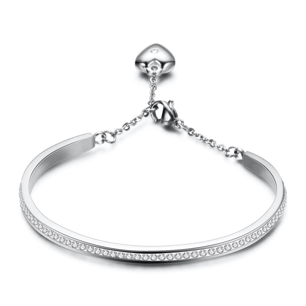 NIBA Gold-Color Cuff Bangle For Women One Row Crystal Stainless Steel Bracelet Bangle Jewelry Adjustable Chain