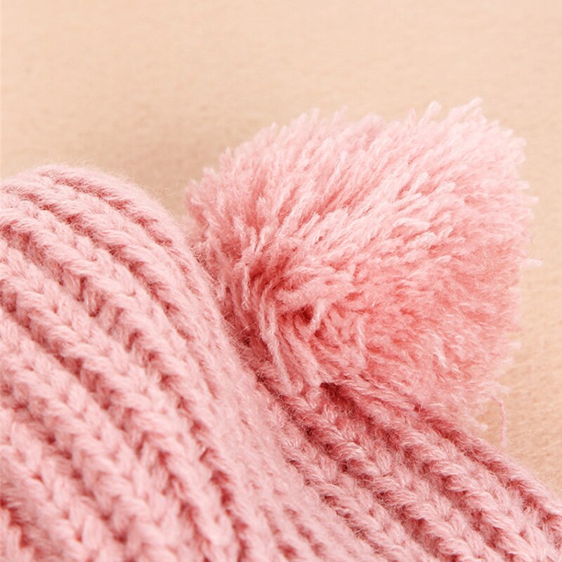 Gorro de punto de lana con dos pompones dobles para niños y niñas de 1 a 3 años, invierno,