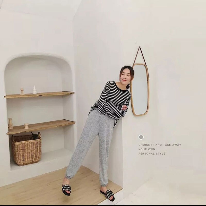 BZEL, pantalones de Casa de algodón para primavera y verano, pantalones de dormir informales para mujer, pantalones de Pijama liso, Pijama de cintura elástica para mujer, pantalones de talla grande: 004
