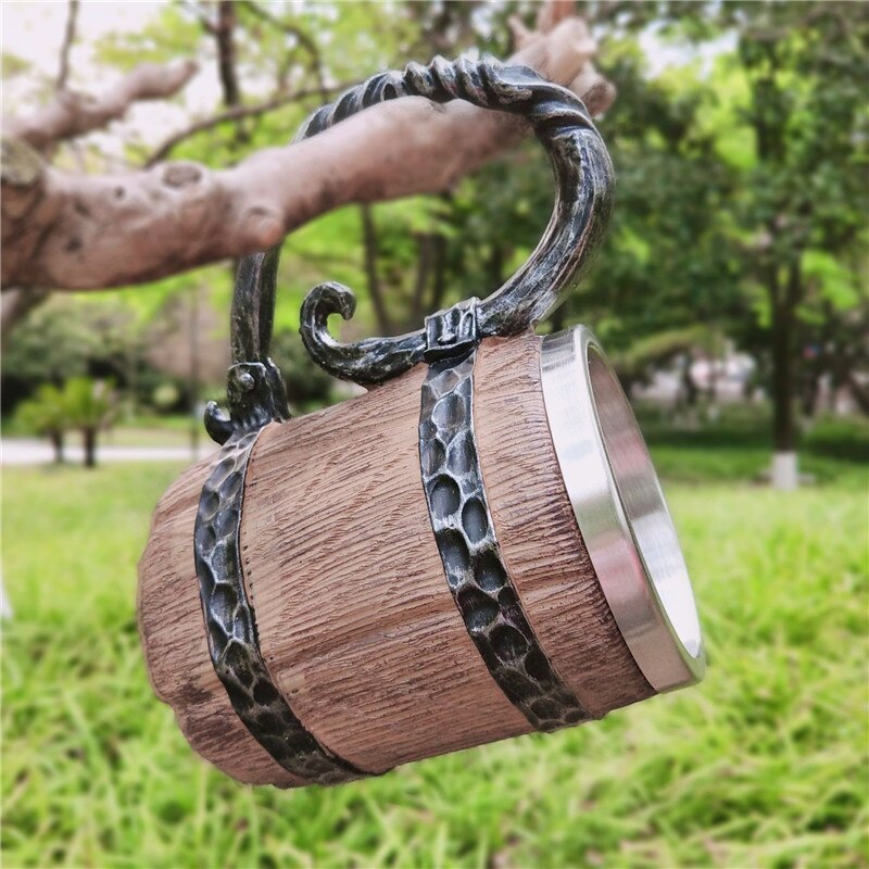 Boccale di Birra retrò Simulazione di legno Botte Di Legno A Doppio Strato di Birra in Acciaio Inox Tazza Tazza di Caffè Tazza fatto a mano Tazza di Birra Tazza