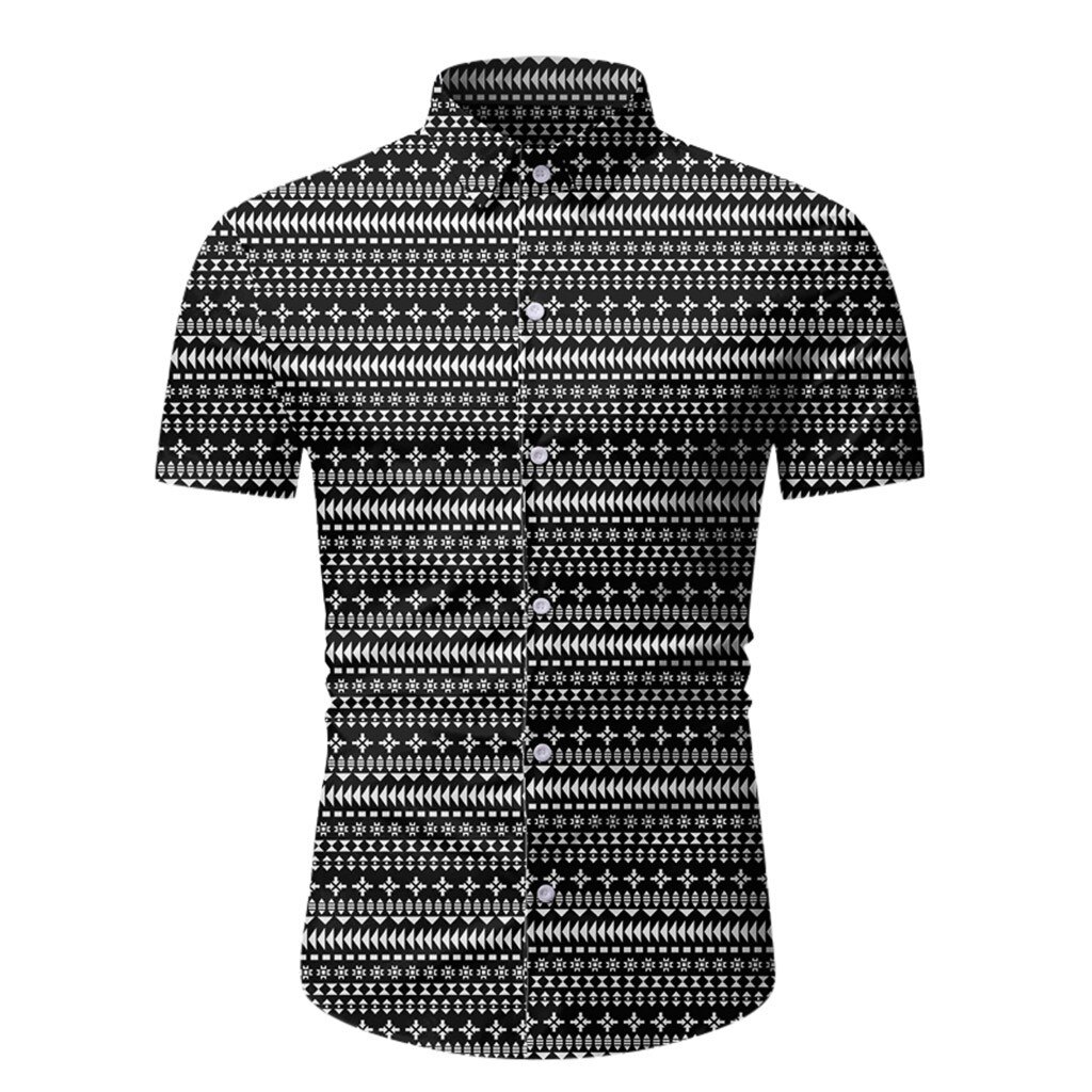 Blusa Hawaiana de manga corta con botones para verano, camisa informal con estampado de botones para hombre: Negro / XXXL