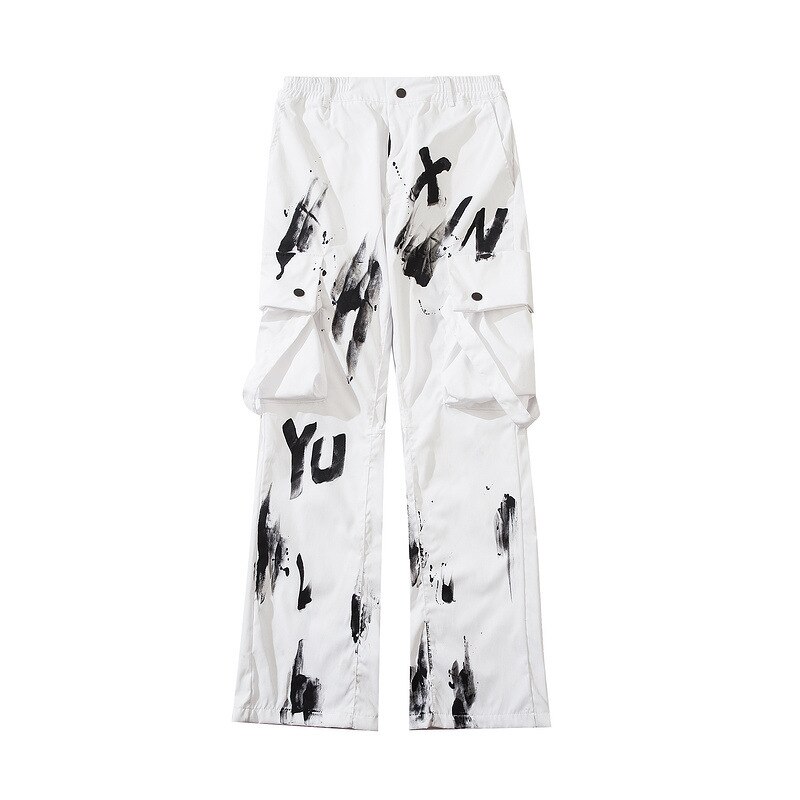Kiovno Mannen Hip Hop Streetwear Broek Graffiti Gedrukt Broek Mannelijke Brabd Grote Zakken Met Linten