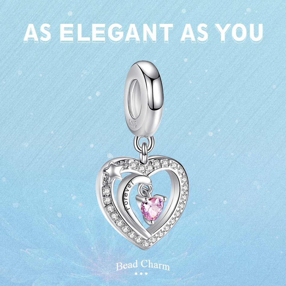 Eleshe 925 Sterling Zilveren Hart Dangle Charm Foever Liefde Fijne Kralen Fit Originele Charms Armband Vrouwen Sieraden Maken