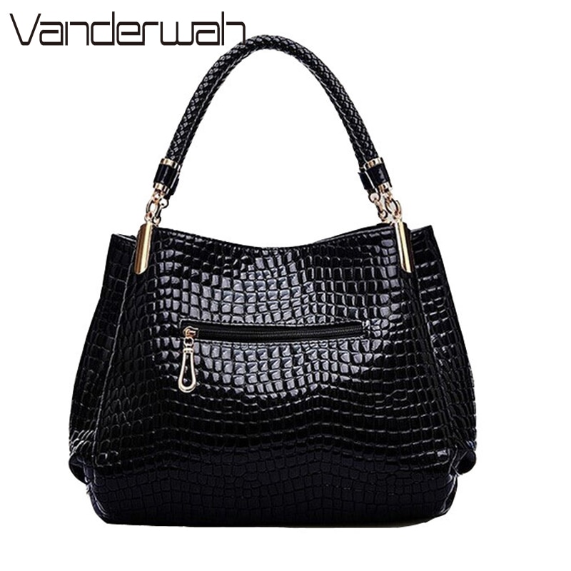 Crocodile Pattern Luxury Handbags Women Bags Winter PU Leather Top-handle Bags Woven Handle Ladies Casual Tote