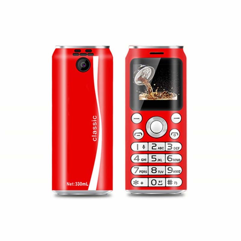 Cola Mini Mobile Phone Cellphone Stereo GSM Unlocked Phone Super Thin Small Phone Dual Sim Cell Phone For Children Wireless: Red