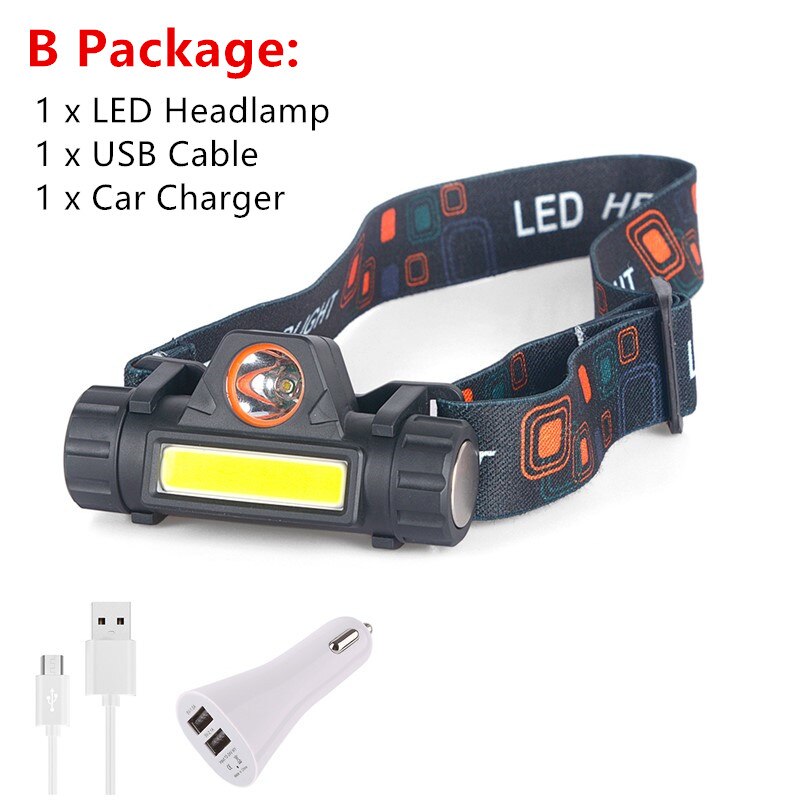 Mini COB LED Headlight Headlamp Head Lamp Flashlight USB Rechargeable Built-in 18650 Torch Camping Hiking Night Fishing Light