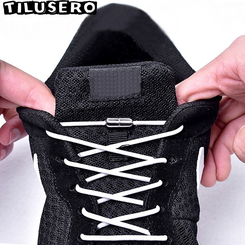 Cordones de zapato elásticos con cerradura de Metal para niños y adultos, Cordones redondos para zapatillas, cordones rápidos, tiras de zapatos perezosos, sin atar, Z051