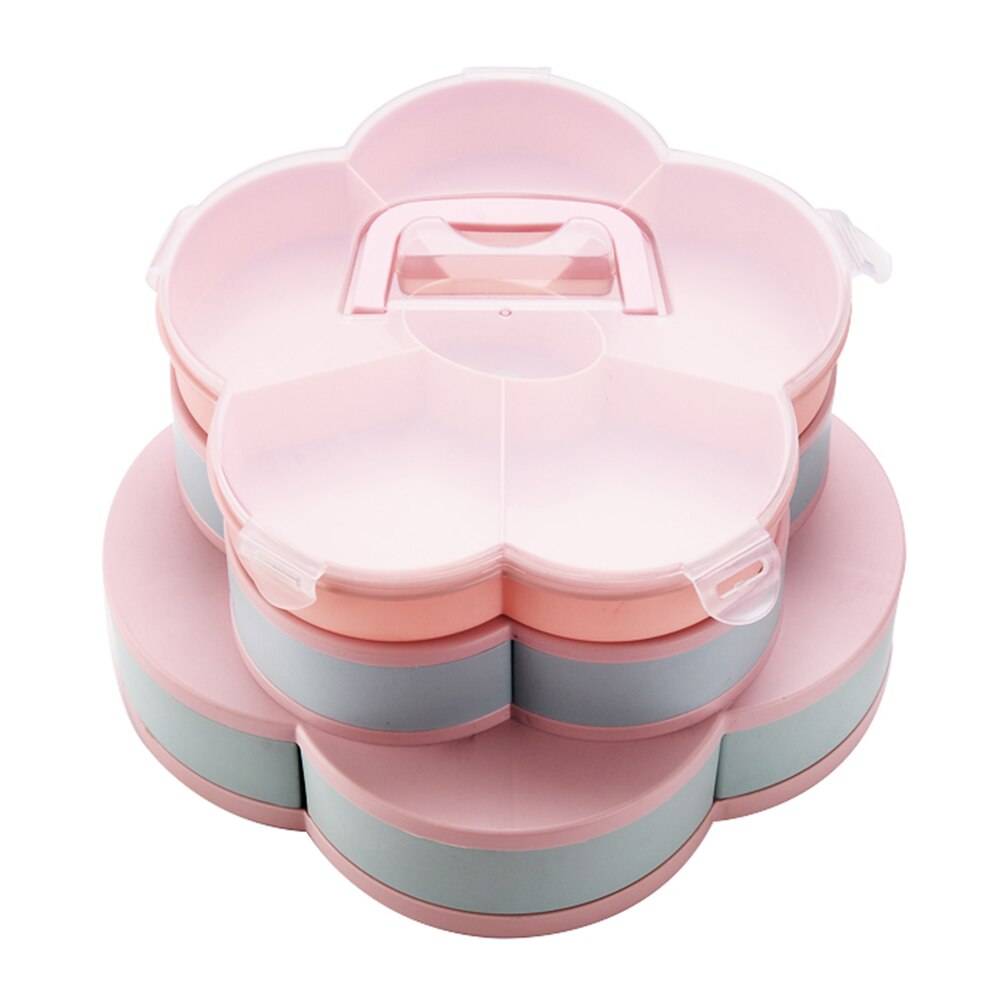Bandeja giratoria para dulces con forma de pétalo de tres pisos, caja de almacenamiento de alimentos, platos de dulces de boda, organizador de compartimentos para frutas secas: Rosa