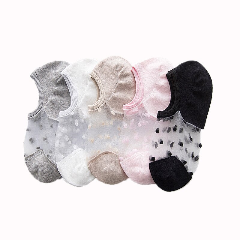 1Pairs Crystal Lace Socks Summer Women Transparent Lace Silk Flower Girls Elastic Invisible Short Boat Socks Female Sox