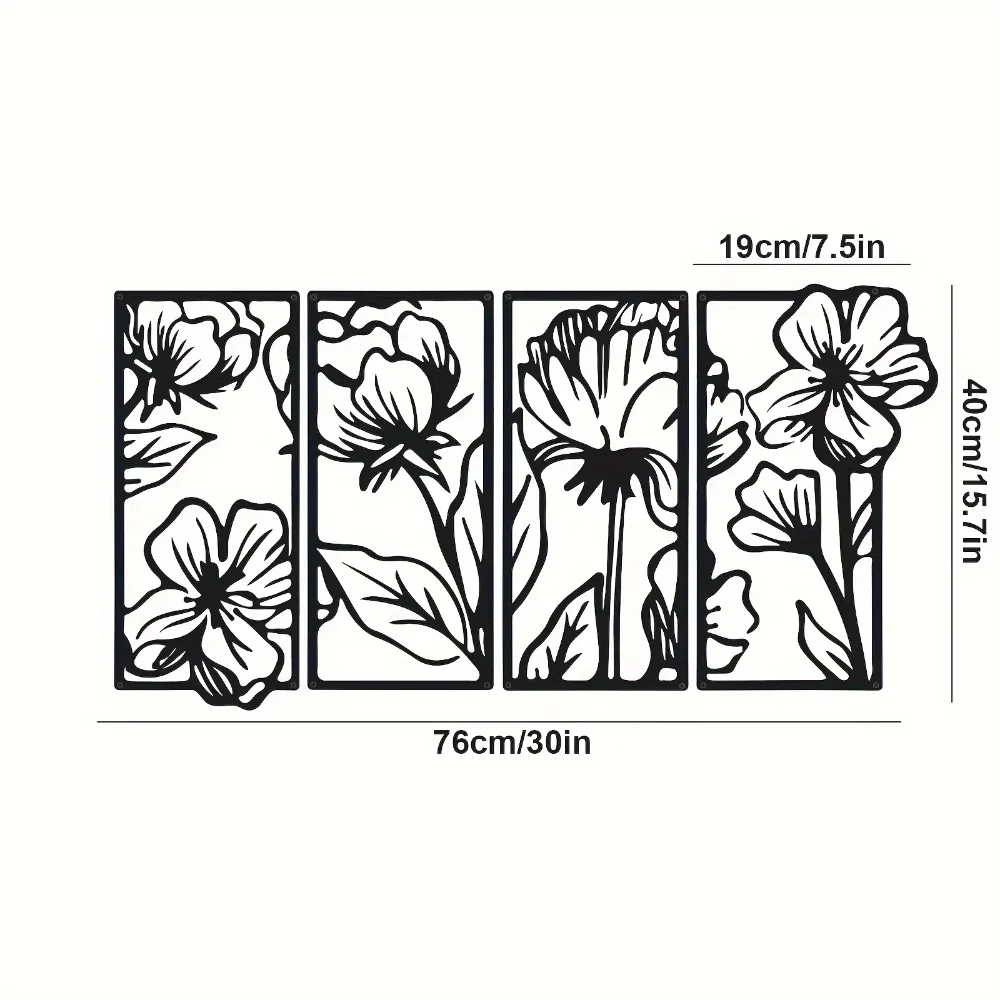 4-- delt minimalistisk blomsterkunstværk - elegante metalvægdetaljer til hjemmets æstetik - alsidig indretning til køkken og badeværelse