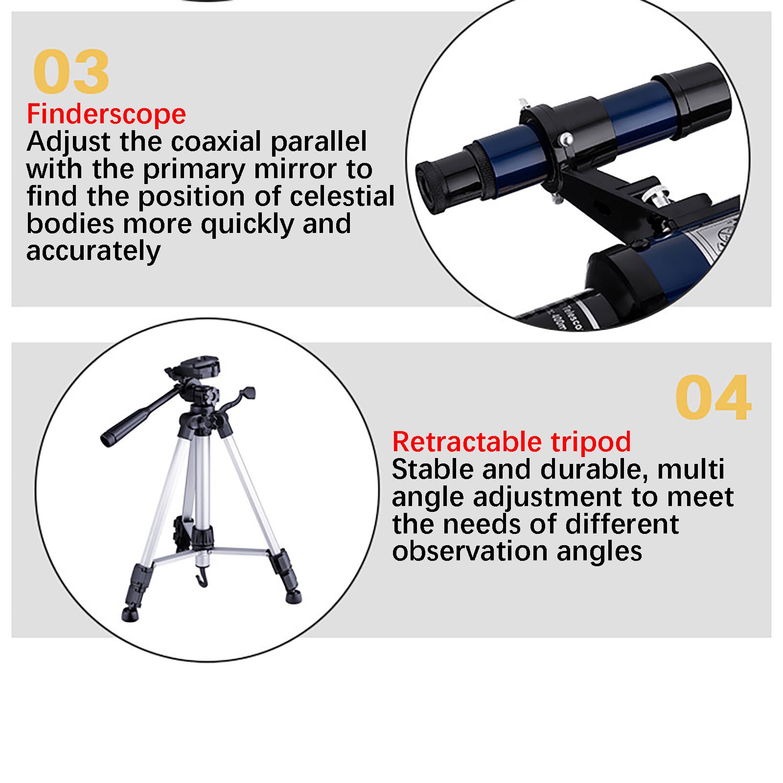 Telescopio astronómico 4 #, telescopio Refractor de 70mm, observación de la Luna para niños, adultos, astronomía, principiantes, lente 16x 67x con buscador