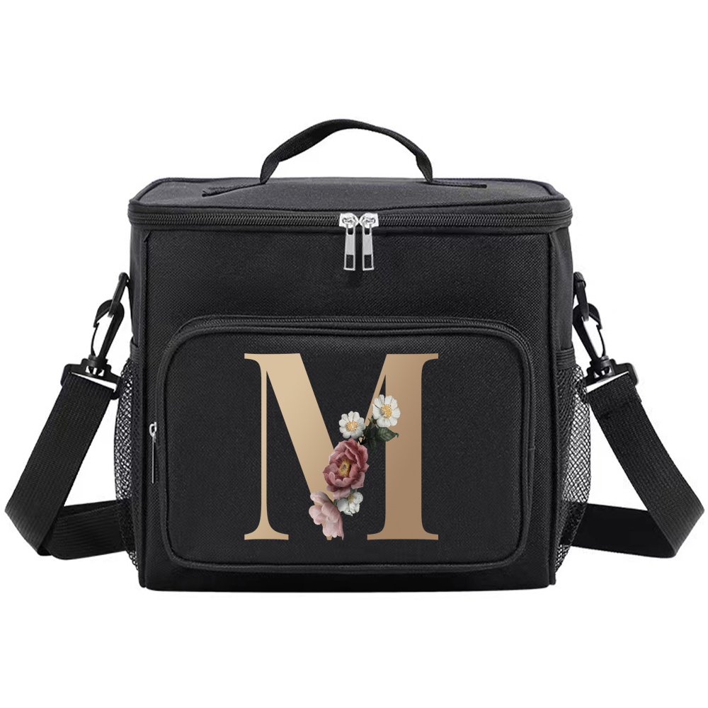 Multifunctional Lunch Bag for Teenage Black Color Picnic Meal Box Waterproof Lunch Box Gold Letter Printing Series: MULTI