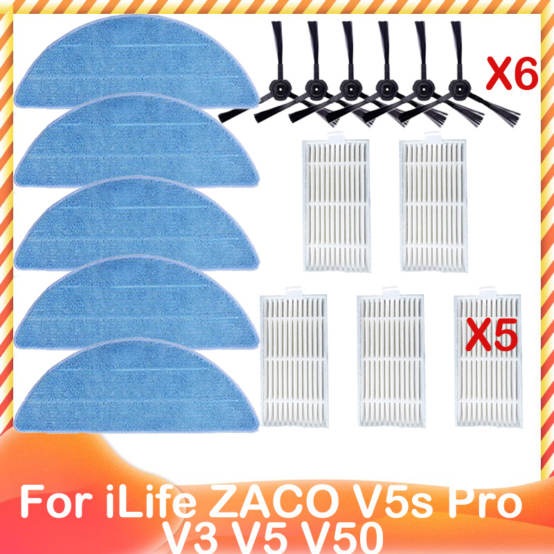 per iLife ZACO V5s pro V3 V5 V5s V3s V50 X5 Spazzola laterale di ricambio HEPA Prefiltro Mocio Panno robot Aspirapolvere: Di Colore Giallo chiaro