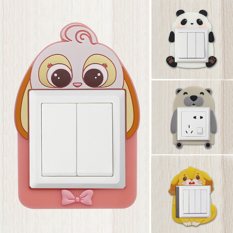 Cute Cartoon Animal Switch Sticker Glow in Dark Wall Decor Cute Double Switch Cover Sticker Home On-Off and Socket Protect Cover