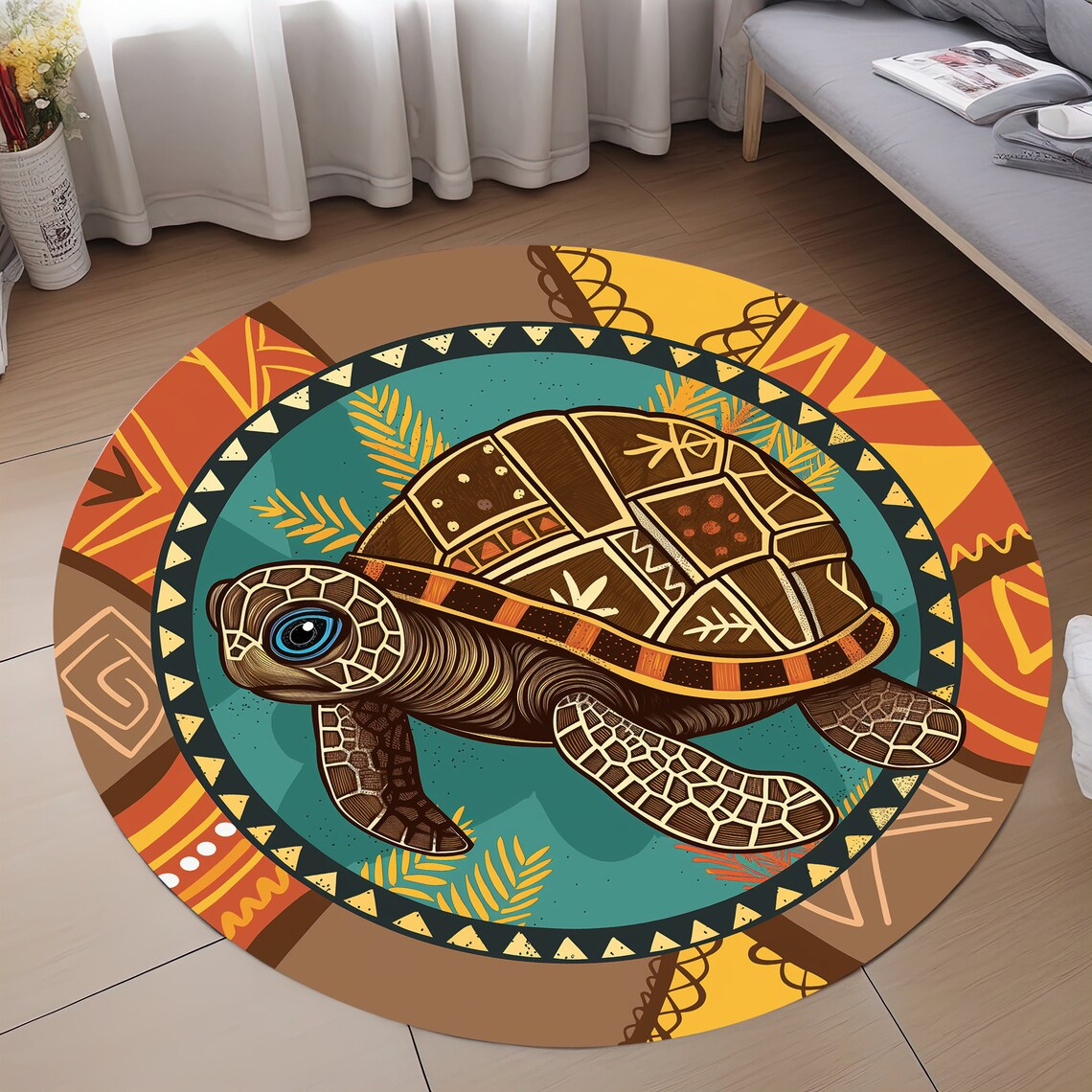 Turtle Themed Rug Ocean themed rug, Sea turtle print rug, Round rug,... – Vicedeal