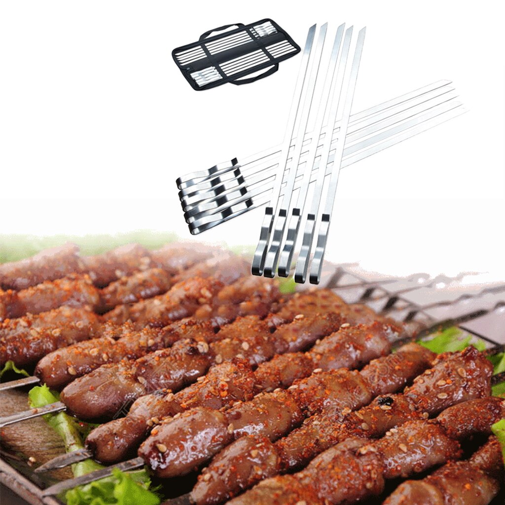 10x Rvs Bbq Spiesjes Barbecue Sticks Grill Kebab Spies Herbruikbare