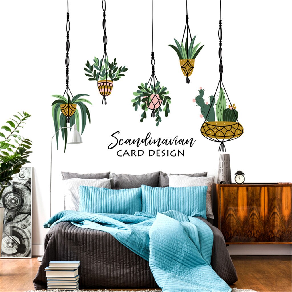 Hojas de plantas tropicales, pegatinas de pared, decoración del hogar, habitación de los niños, pegatinas de plantas verdes: D