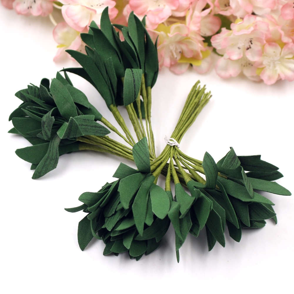 Ramo de hojas artificiales de espuma verde, accesorios decorativos para de boda, hojas de Fleurs para álbum de recortes, suministros para manualidades, 20 unids/lote