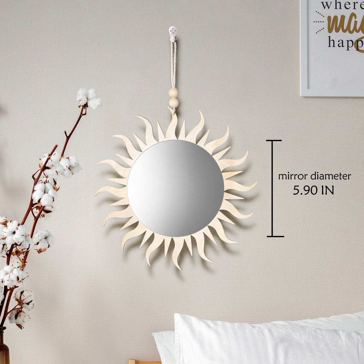 Espejo bohemio de madera para decoración de pared, Espejos decorativos para sala de estar, dormitorio y baño: wall mirror M01067