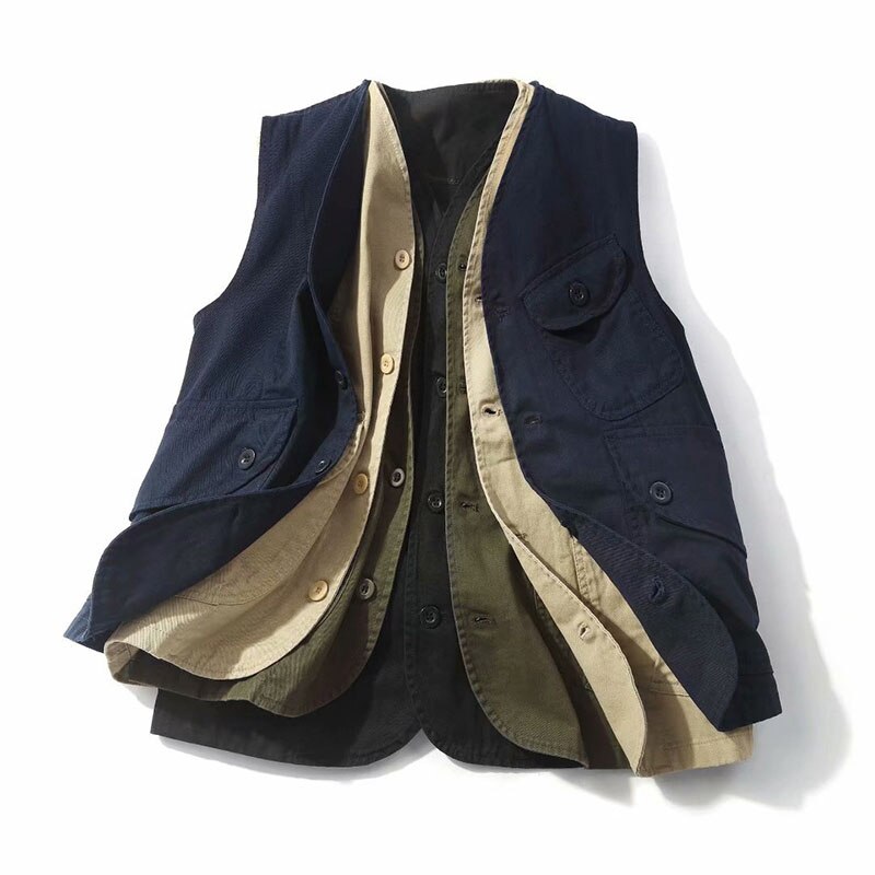 Herren Westen Männlichen Taschen Westen Einreiher Herbst Frühling Weste Schulter Jacke Koreanische entladen fest Farbe Mäntel