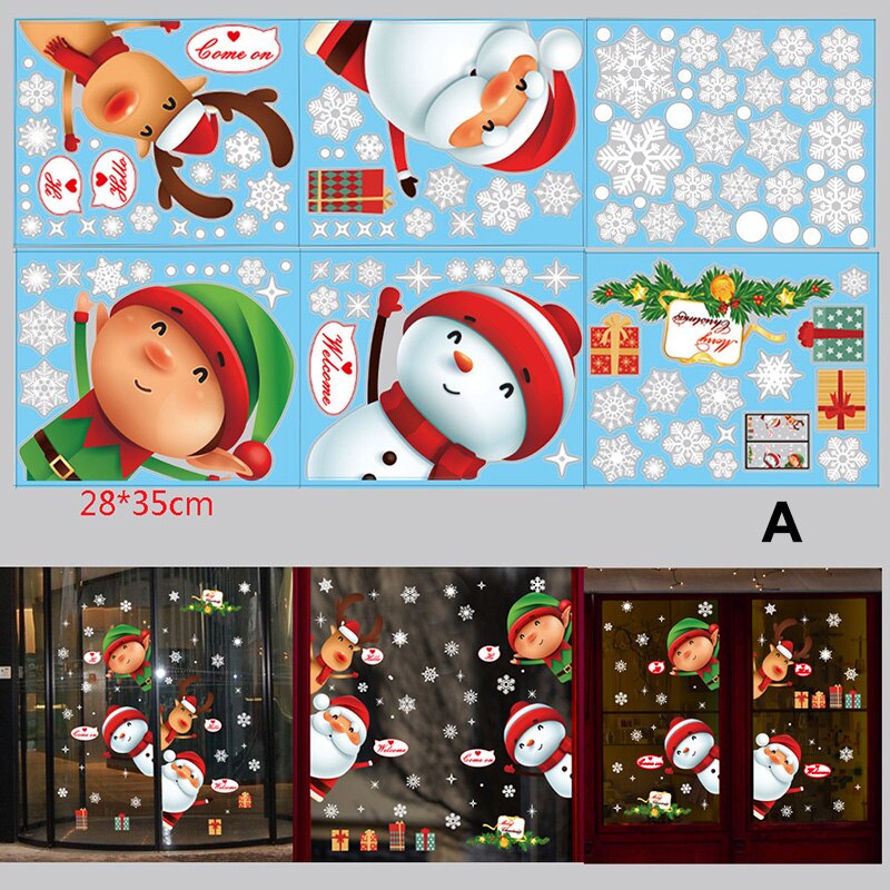 6 stuks kerstelementen statische stickers voor muur en glas thuis kerstdecoratie feest jaar benodigdheden mjj 88: Wit