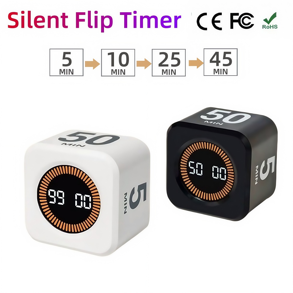 Pomodoro Timer Silent Flip Timer - Digital Visual Study Timer Clock,for Study&kitchen&Shower Cute Time Manager,5/10/25/50min