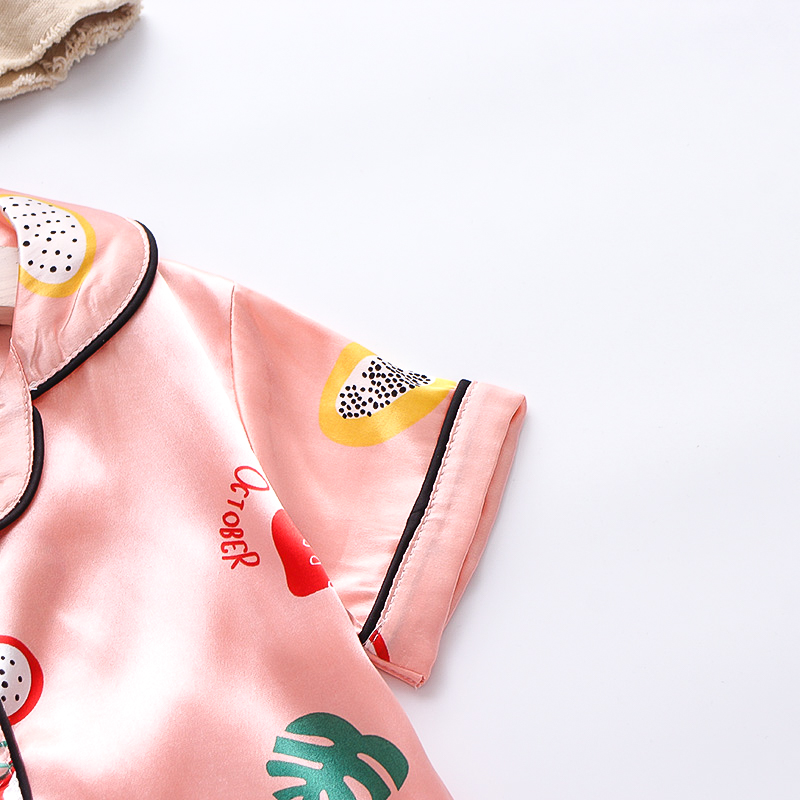 IENENS Summer Girls Kids Pajamas Set Short Sleeves Sleepwear For Toddler 1 to 3 Years Girls Silk Satin Pajamas Clothes