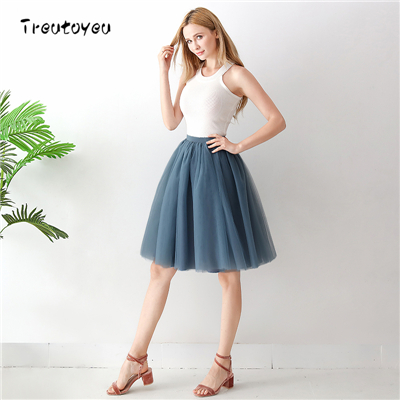 5 lag 65cm sort plisseret nederdel sexet midi tyl nederdel høj talje fuld foring voksen tutu koreansk stil kvinder jupe femme faldas: Niagra