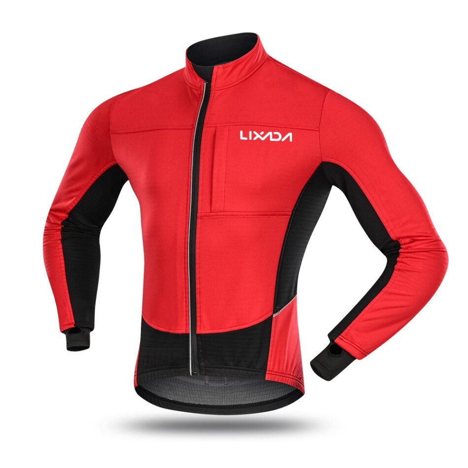 Lixada heren winter thermische winddichte fietsjas mtb fiets windjack waterdichte sportkleding sportkleding: Rood / Ik