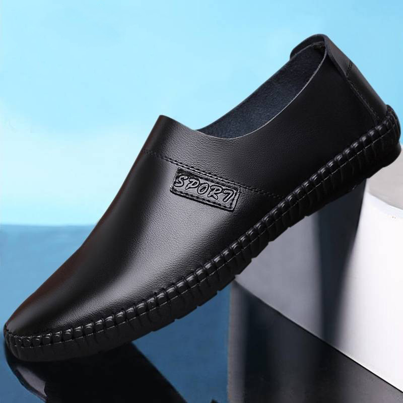 Chaishou lavet mænd fritidssko læder flade loafers fjederåndbare bådsko herre loafers b -115: Sort / 9.5