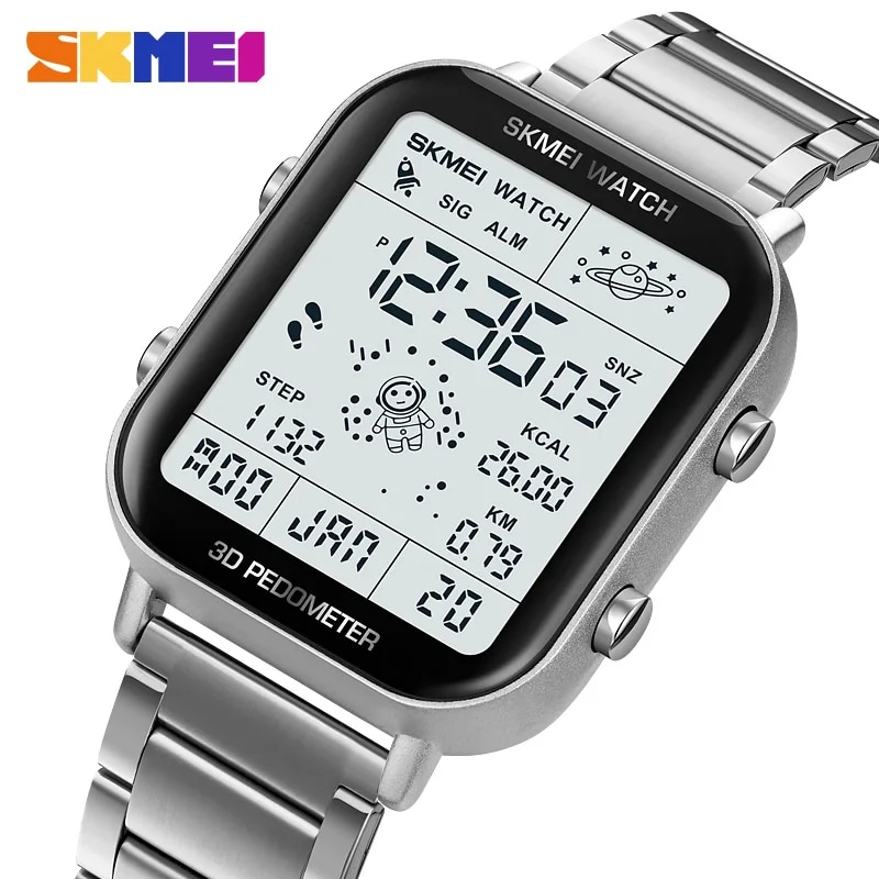 Skmei rücklicht Anzeige Sport pedo Meter Digital uhren herren stoppuhr Countdown armbanduhr kalender kalorien berechnungs uhr