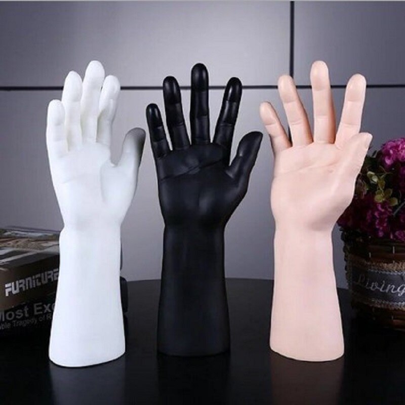 Maniquí de mano para hombre, negro, blanco, amarillo, piel, joyería para dedos, reloj de uñas, anillo, pulsera para guantes, soporte, 3 colores, 1 ud.
