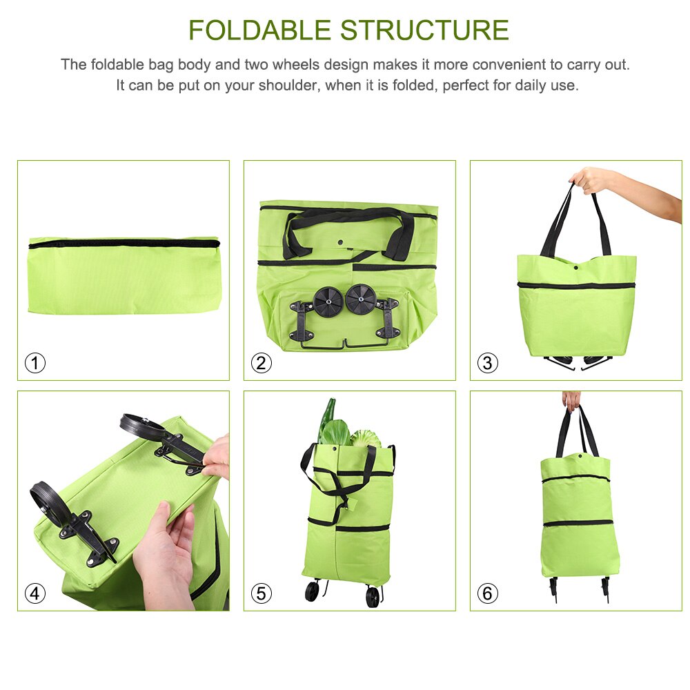 Foldbar indkøbsvogn tote taske 2 in 1 foldbar indkøbskurv bærbar foldbar indkøbsvogn trolley tote bag