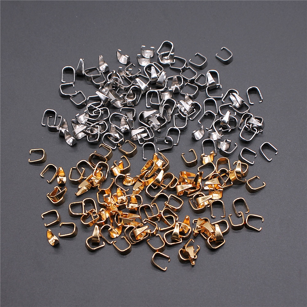 50pcs 2 Colors 5x6mm Stainless Steel Material Clasps Pinch Clips Bails Charm Melon Seeds Buckle Pendant DIY Jewelry Findings