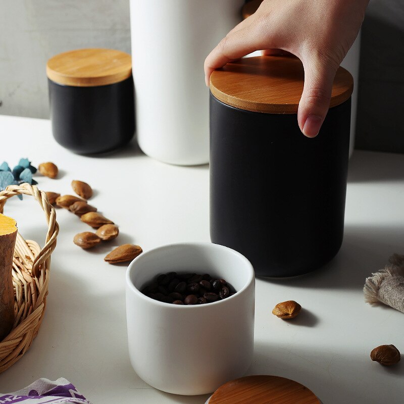 Tanque sellado de almacenamiento de cerámica nórdico, almacenamiento de café, té, té, condimento a prueba de polvo, depósito de almacenamiento con cubierta