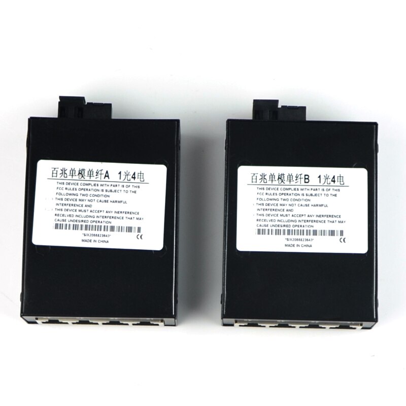 2 stks 1 Paar 10/100 M 4 RJ45 1 SC Singlemode Single Fiber Optische Media Converter 25 KM voor HD Camera