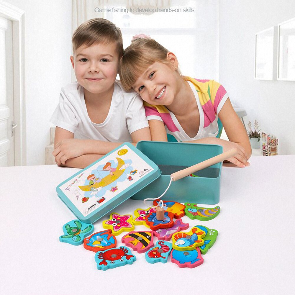 15Pcs Ijzeren Doos Houten Vissen Speelgoed Baby 'S Kinderen Dier Cognitie Educatief Speelgoed Ouder-kind Interactief Speelgoed Kinderen Speelgoed game