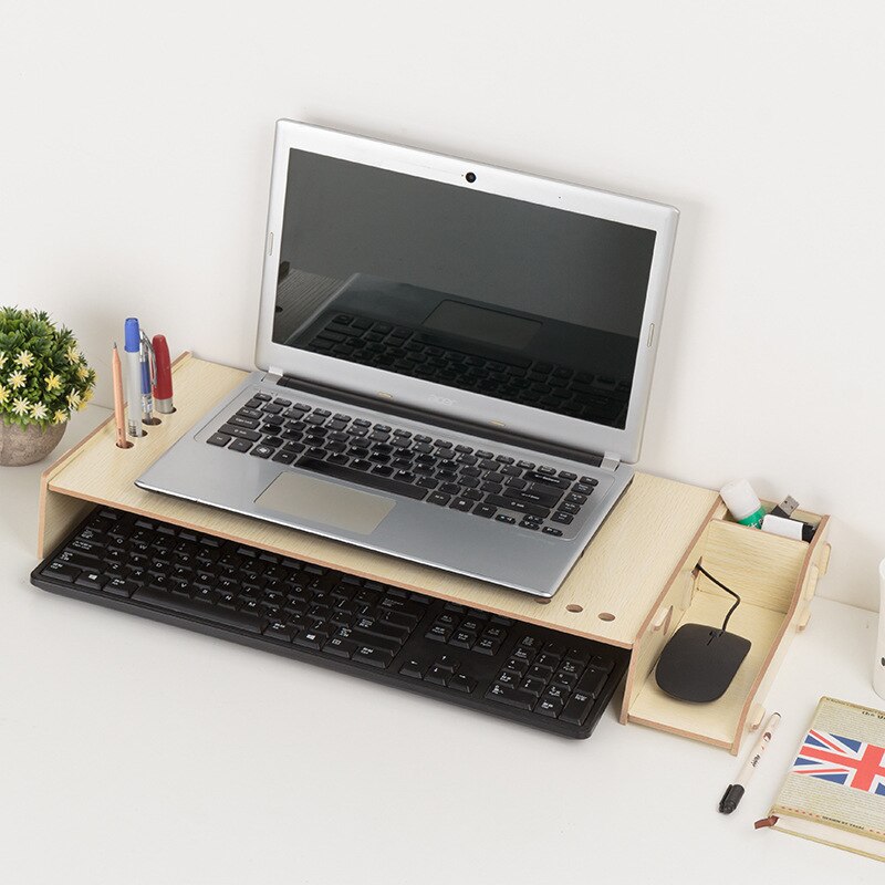 Wood Assembly Laptop Desk Table Monitor Riser DIY Office Storage Shelf Computer Screen Stands Keyboard Organizer Laptop Holder: Log 2