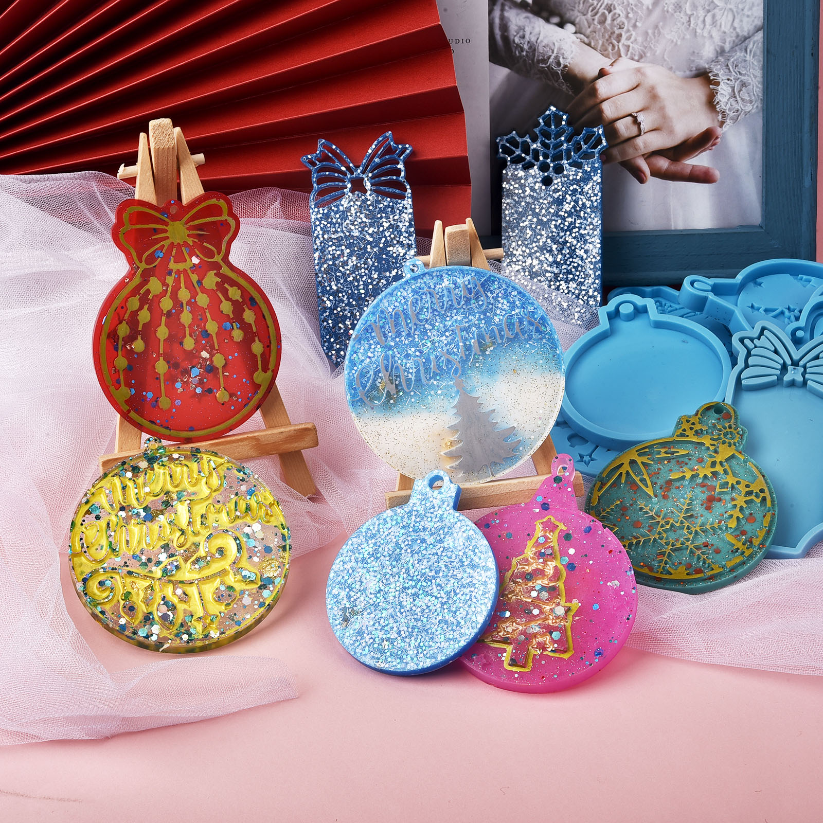 4/5Stck Weihnachten Ball Anhänger UV Epoxid Silikon bilden Blau/Rosa Schlüsselbund Harz Formen DIY Handwerk schmuck Dekorationen Gießen Werkzeuge