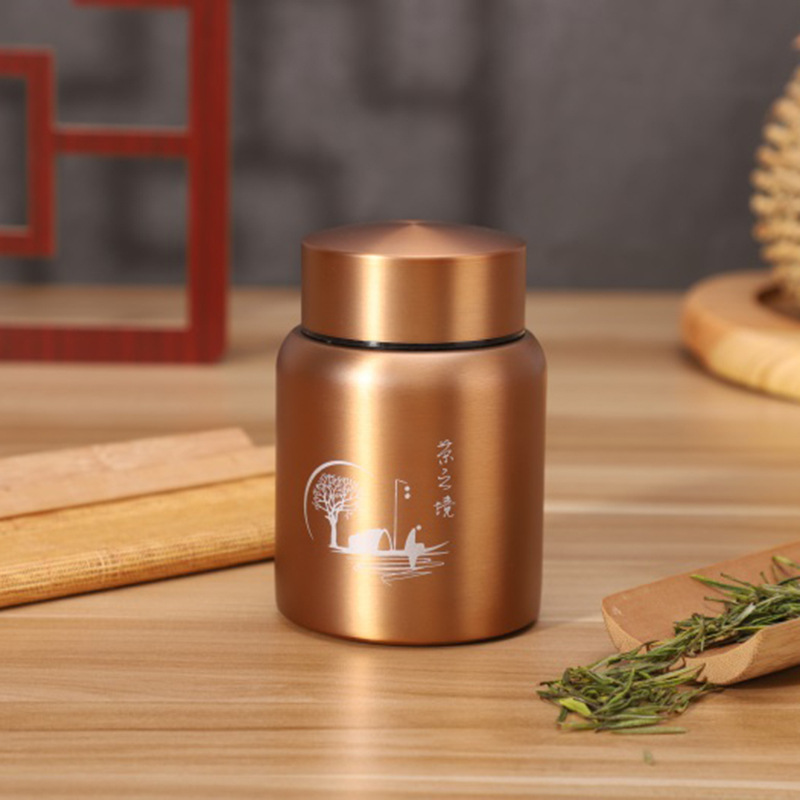 Stainless Steel Tea Caddy Large-capacity Sealed and Leak-proof Metal Storage Tank: Gold